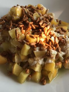 A picture of Baked Apples with Goat Cheese, Honey, and Mint.