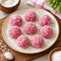 A picture of Coconut rose ladoo.