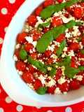 Blistered tomato, feta and basil & morogo pesto salad