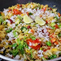 A picture of Tangy Tomato Coconut and Mixed Veggies Poha.
