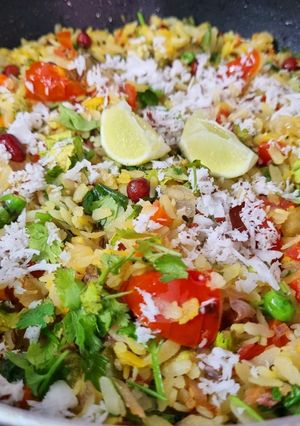 A picture of Tangy Tomato Coconut and Mixed Veggies Poha.