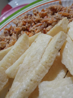 A picture of Fried yam and egg source.