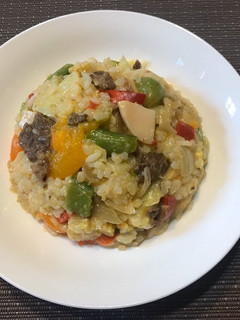 簡易牛肉鮮蔬燉飯·南瓜鹹蛋花椰燉飯 的食譜成品照片