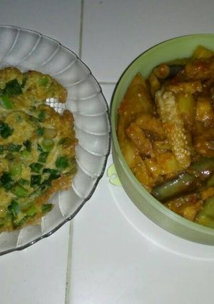 Foto resep Balado terong dan tempe plus telor dadar selimut daun bawang
