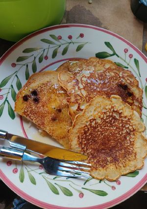 A picture of Vegan Coconut and Chocolate Chip Pancakes.