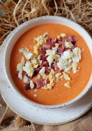 A picture of Salmorejo with Avocado.