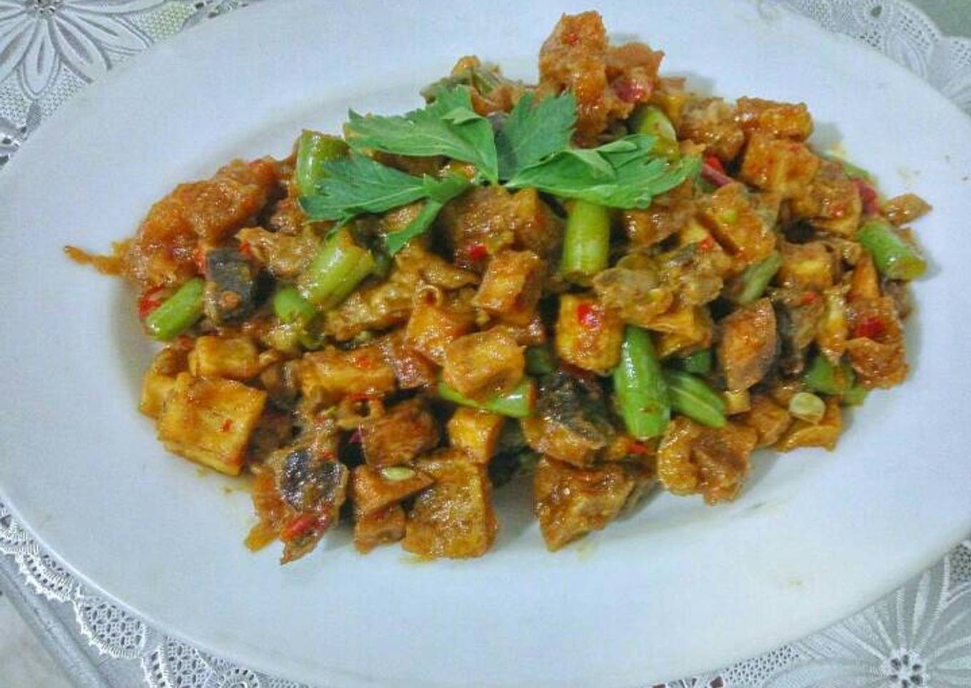 Sambel Goreng Krecek Special with a cup of heart