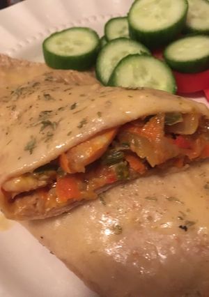 A picture of Shrimp Enchiladas with Vegetables.