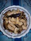 Tumis jamur shitake kering dan tahu putih