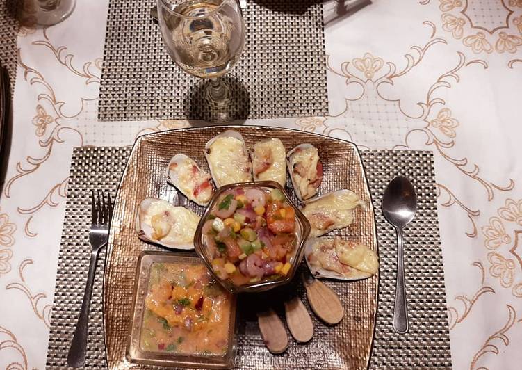 Ceviche y trilogía de mariscos