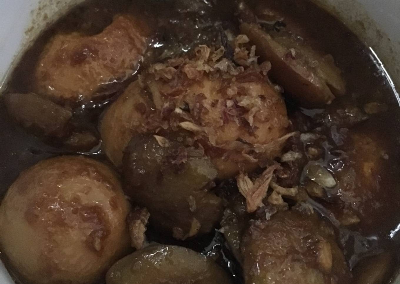 Semur jengkol telor rebus (pedas)