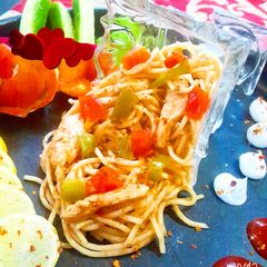 A picture of Chicken spicy Spagetti.