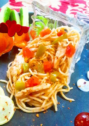 A picture of Chicken spicy Spagetti.