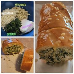 A picture of Spinach artichoke stuffed garlic bread.