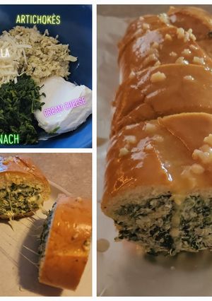 A picture of Spinach artichoke stuffed garlic bread.