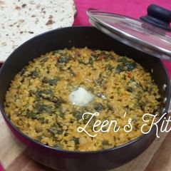 A picture of Daal Maat (Amaranthus and Red Lentils).