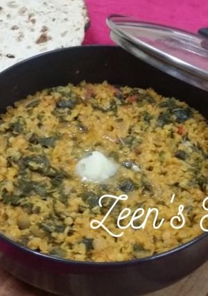 A picture of Daal Maat (Amaranthus and Red Lentils).