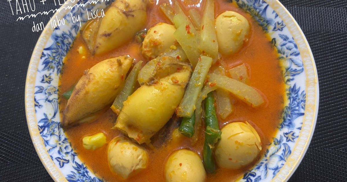 Gulai cumi isi tahu + telor puyuh dan labu,kcng panjang