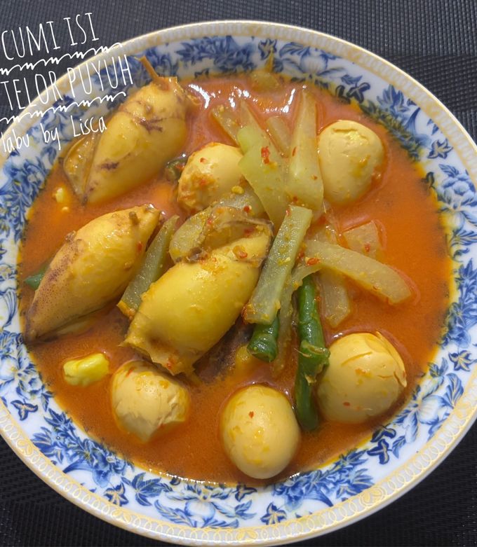 Foto resep Gulai cumi isi tahu + telor puyuh dan labu,kcng panjang