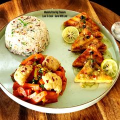 A picture of Paneer Piccata With Sautéed Veggies And Garlicky Herb Rice - Italian To Indian Veg Version Piccata.
