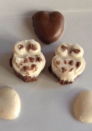 Una foto de Búhos de chocolate blanco y negro