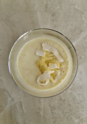 A picture of Pineapple and coconut smoothie 🥥🍍.