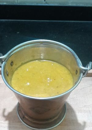 A picture of Totapuri raw mango Urad Methi - Goan style curry.
