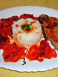 Chuleta de cerdo con mermelada de tomate y arroz blanco