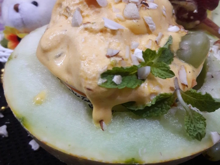 Easy Steps Make Recipes Low-Fat Melon Ice-Cream with Passion fruit and mint fruit salad the Awesome  Perfect.