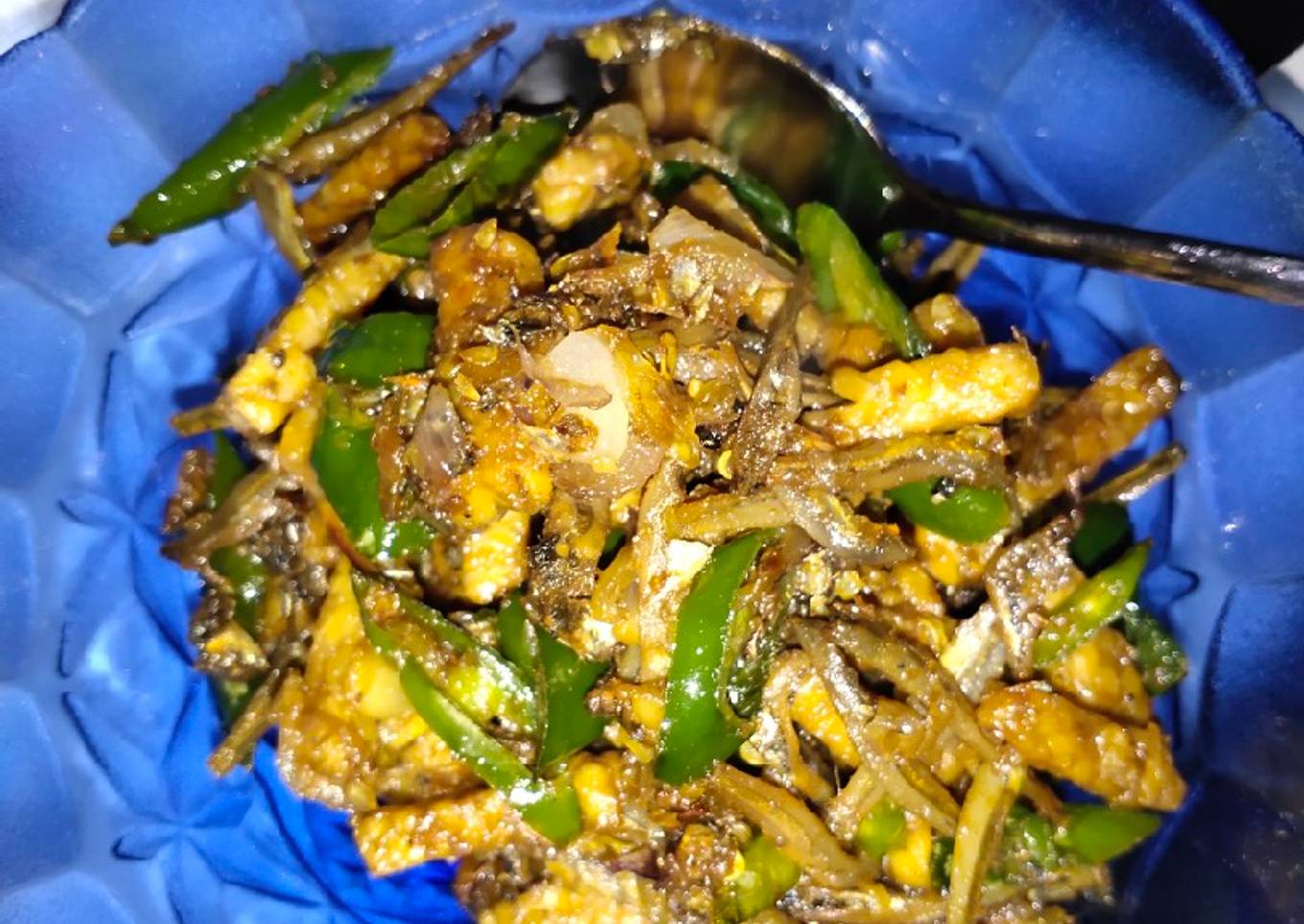 Tumis teri tempe cabe ijo
