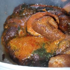 A picture of Amala and Ewedu.