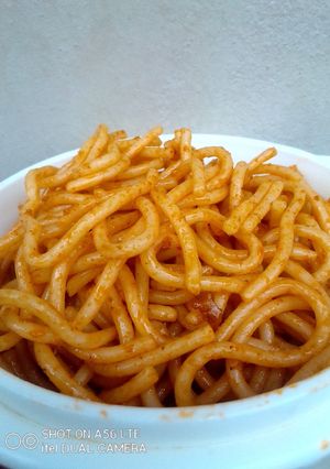 A picture of PeppeOnion Jollof Pasta.