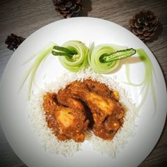 A picture of Chicken korma with Rice.