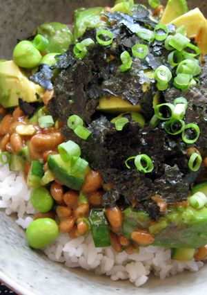A picture of Spicy Natto & Avocado Rice Bowl.