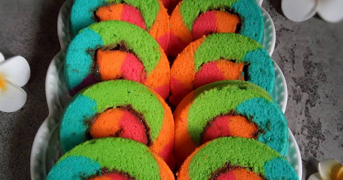 Resep Rainbow Chiffon Rollcake Bolu Gulung Rainbow Lembut Oleh Diyah Kuntari Cookpad