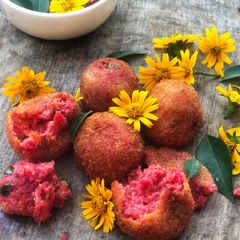 A picture of Beetroot cheese croquettes.
