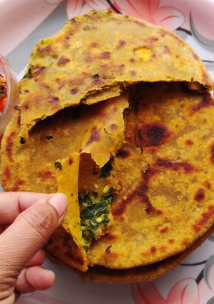 मेथी पराठे (पनीर चीज स्टफ) (methi paratha recipe in marathi) रेसिपी चे मुख्य फोटो 