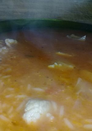 Una foto de Guiso de arroz con cerdo🐷🐖🐽