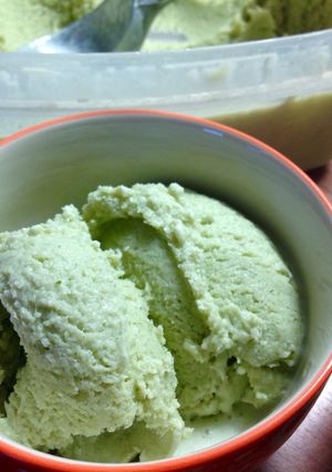 A picture of Homemade Lemon Balm (or Mint) Ice Cream.