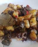 Frit Mallorqui amb vedella i xot. Frito de puntas de solomillo ternera y cordero