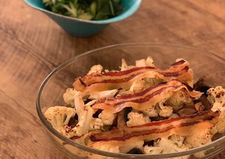 Step-by-Step Guide to Cook Super Quick Roasted califlower, portobello mashroom, garlic &amp; bacon