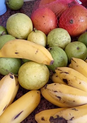 A picture of Guava, apple mange and sweet banana #charity support recipe.