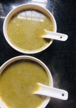A picture of Moringa + agathe spinach soup.