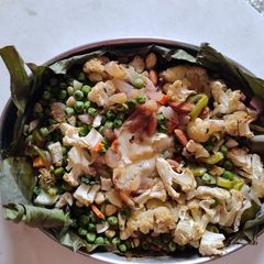 Vegetables and cheese casserole with very little butter or oil A picture of Vegetables and cheese casserole with very little butter or oil.