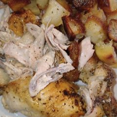 A picture of Oven Roasted chicken and Potatoes with Goose Fat.