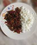 Berenjena salteada al vino tinto con verduras
