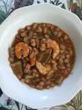 Alubias con cardo y langostinos