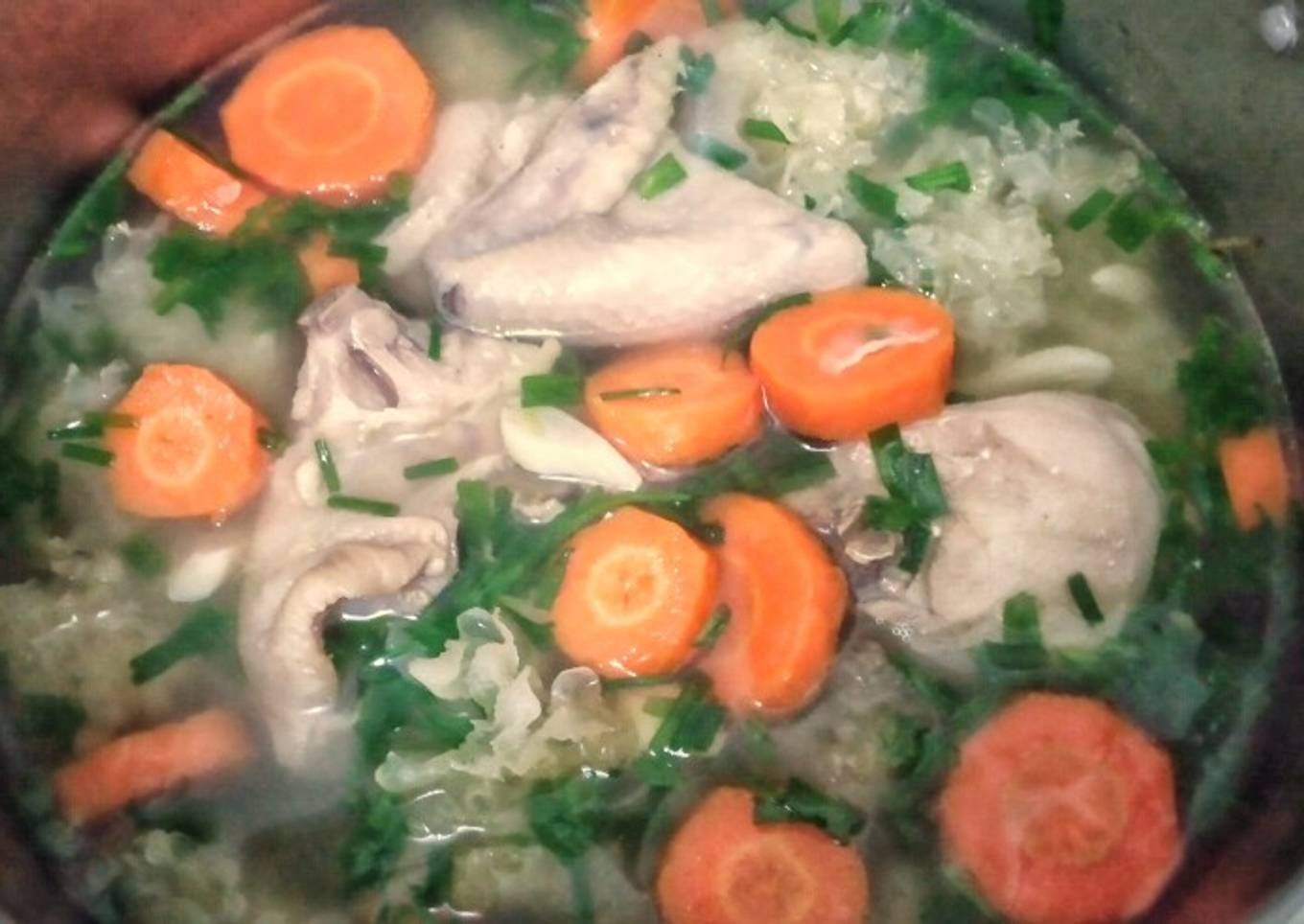 Chicken Carrots and Clavaria Mushrooms Soup