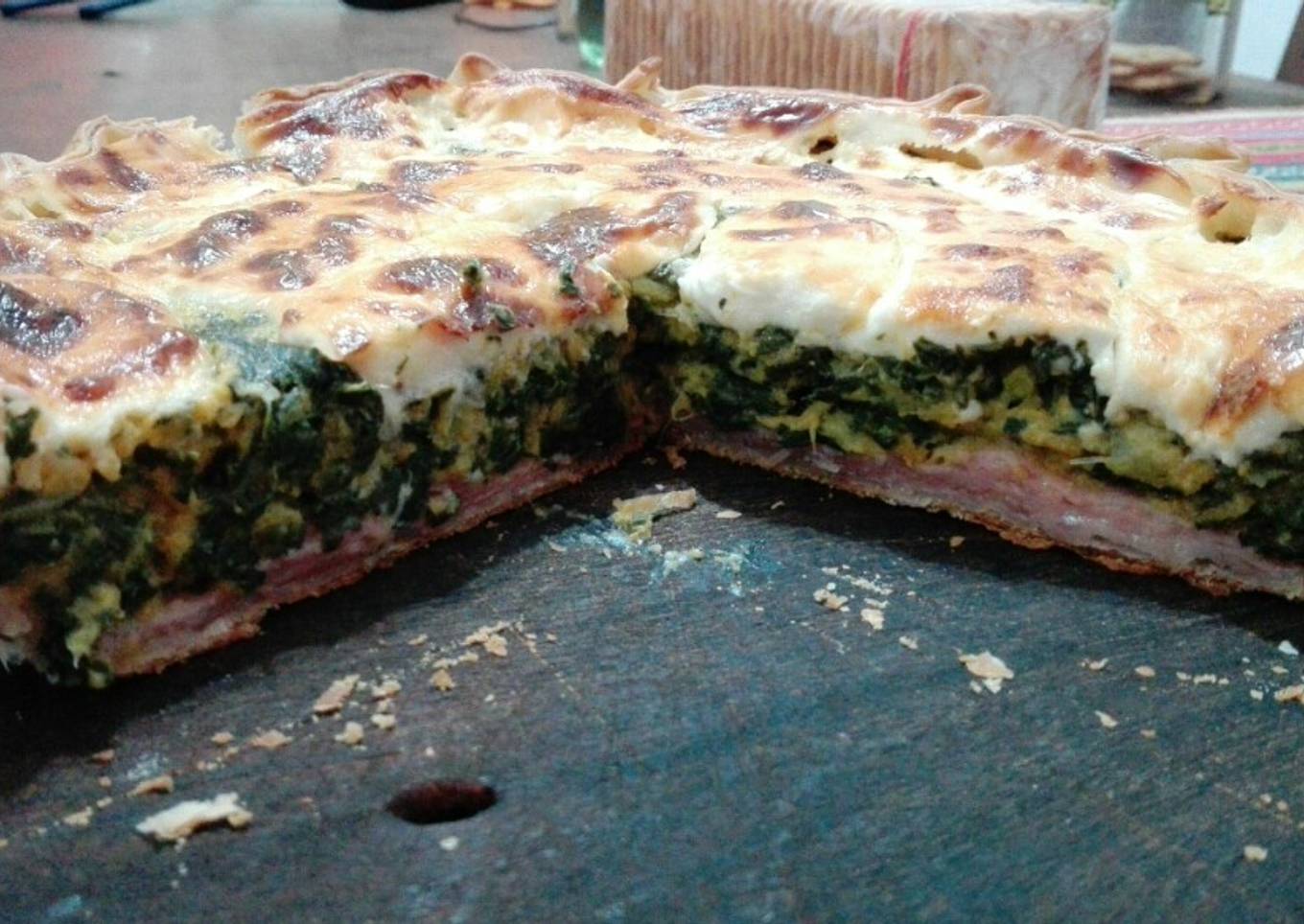 Tarta de acelga, calabaza, jamón y queso