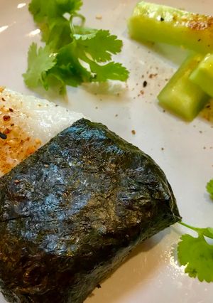 A picture of Teriyaki Salmon Onigiri (Japanese Rice Cakes).